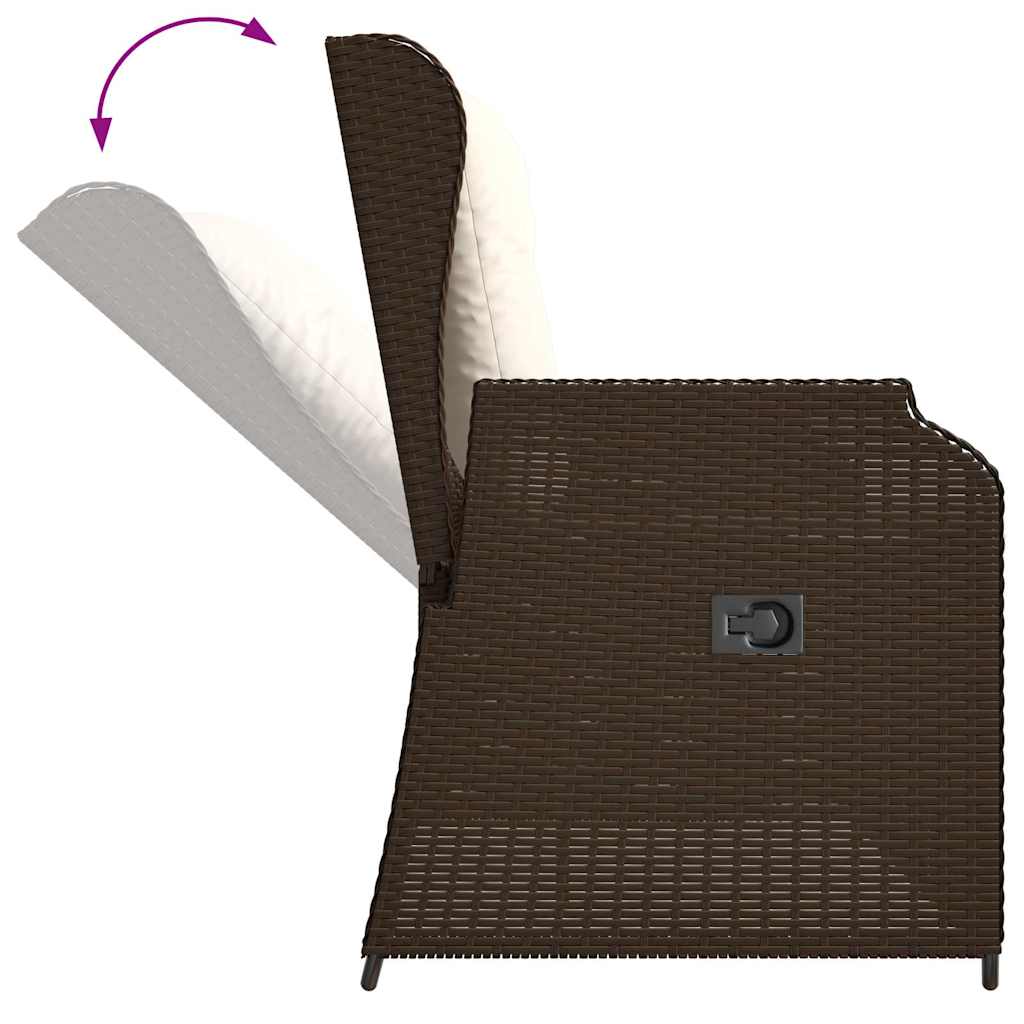 Vidaxl Folding Garden Bench with Cushions, Brown, Poly Rattan