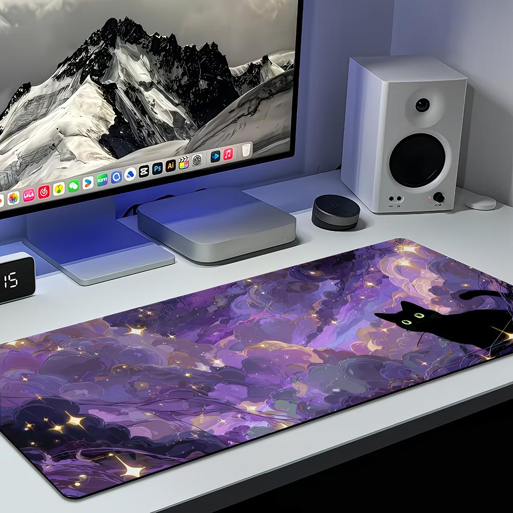 Kawaii Black Cat Silicone Soft Gaming Mouse Pad Large Keyboard Pad Topographic Mouse Pad for Keyboard with Anti-Slip TableMat