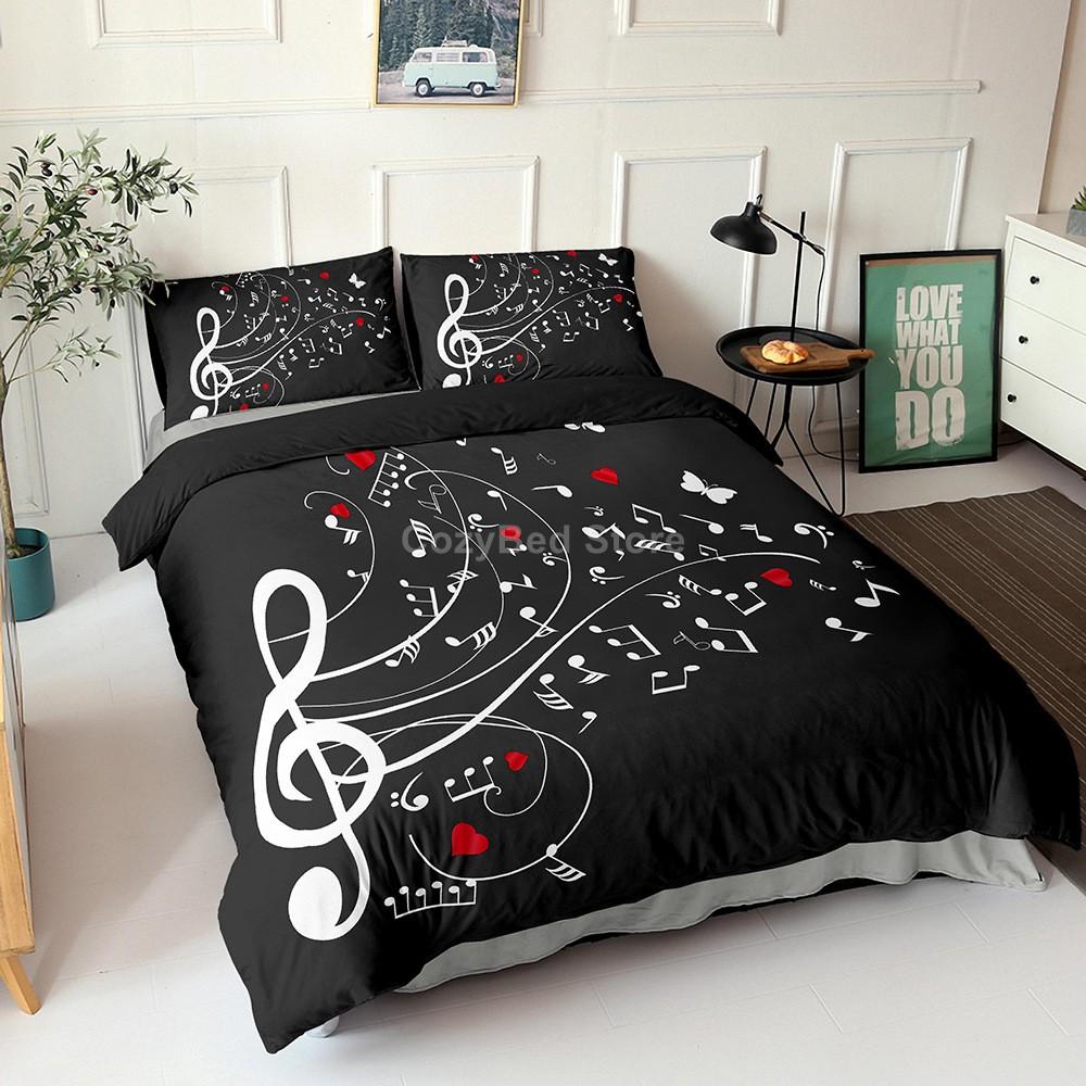 Black White 3d Music Note Bedding Set Duvet Cover Sets Comforter Bed Linen Twin Queen King Single Size Musical Instrument Piano