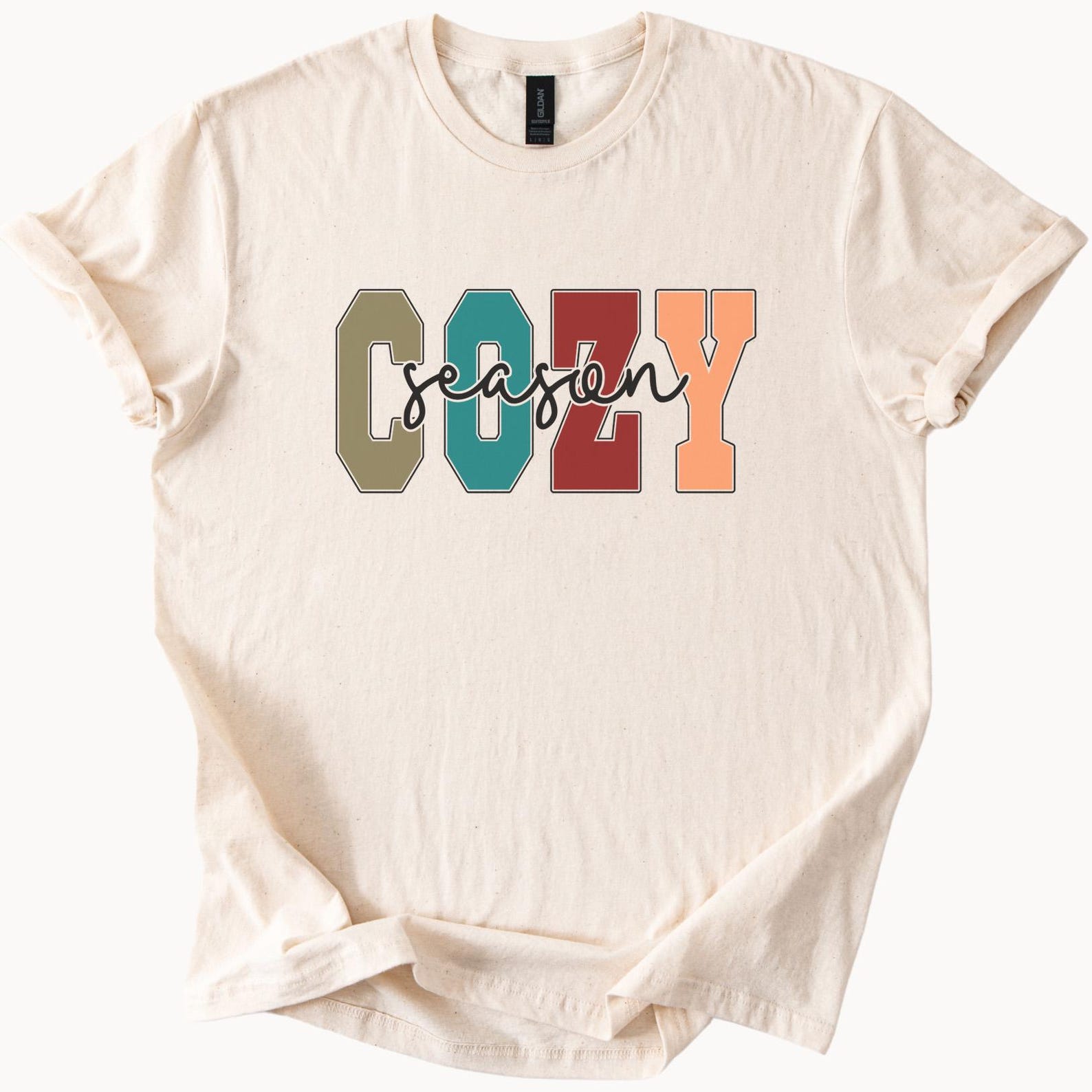 Cozy Season Graphic Tee Cozy Lettering Fall Aesthetic Colorful Block Letters Cute Comfy Shirt Autumn Outfit Trendy Graphic TShirt 150