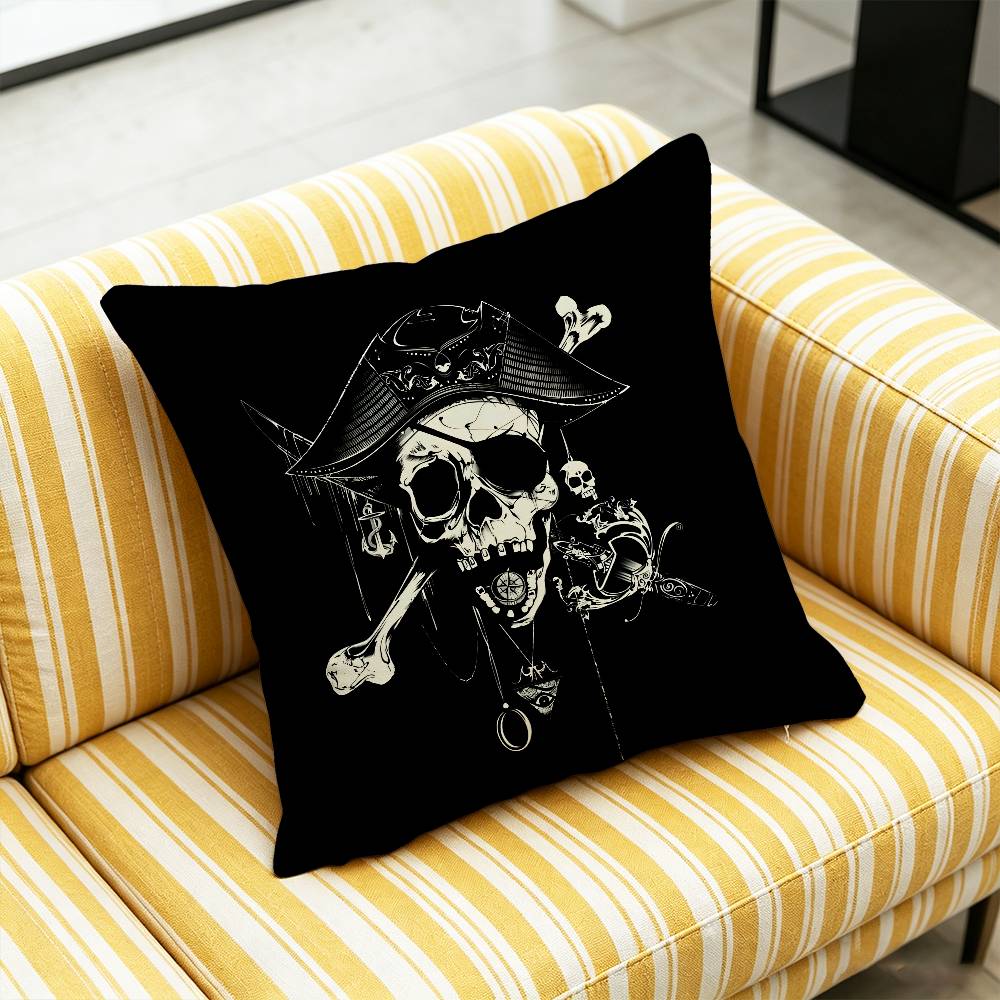 For Fish Cat Skull Pirate Jack Rackham Jolly Roger Throw Pillow Cover Case Custom Decorative Pillowcase Accent Cushion Covers