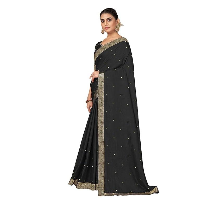 TreegoArt Mode Damen Vichitra Seide Booti Arbeit Partykleidung Saree Mit Unvernähtem Blusenteil