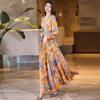 Elegant Waist-Cinching Summer Print Dress
