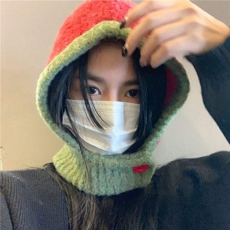 

Japanese Autumn and Winter New Warm Hat Scarf Integrated Female Couples Ear Protection Knit Hat Trendy Balaclava Hat one size