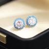 Premium Blue Diamond Stone Earrings Exquisite Small and Versatile Round Single Diamond Stud Earrings 925 Silver Needle Earrings Women's