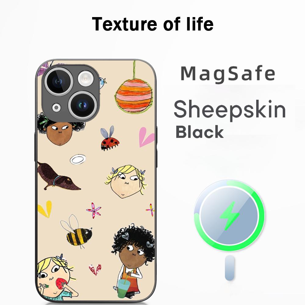 Charlie lola cartoon cute pattern desgin Phone Case For iPhone 16 15 14 13 12 11 Plus Pro Max  High-end Luxury Magsafe Sheepskin