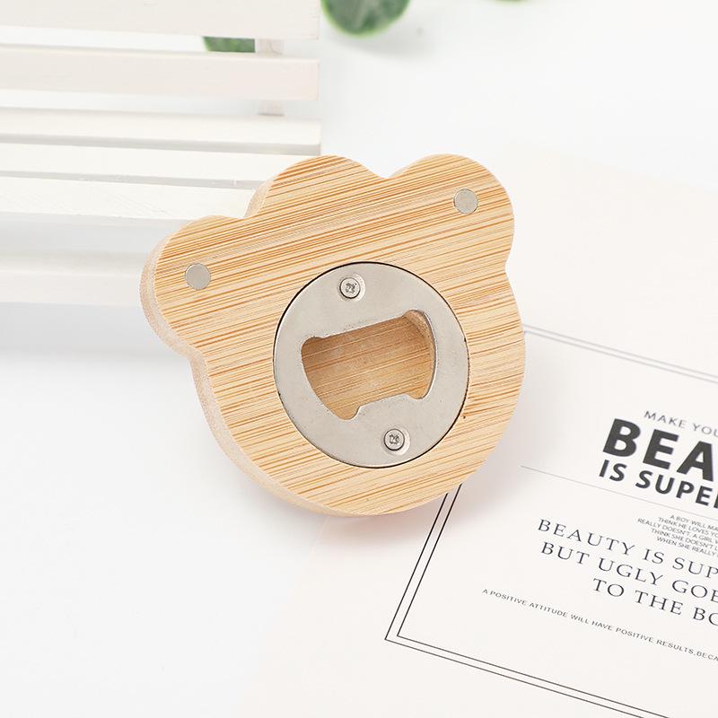 Bamboo Magnetic Beer Bottle Opener with Custom Logo for Refrigerator