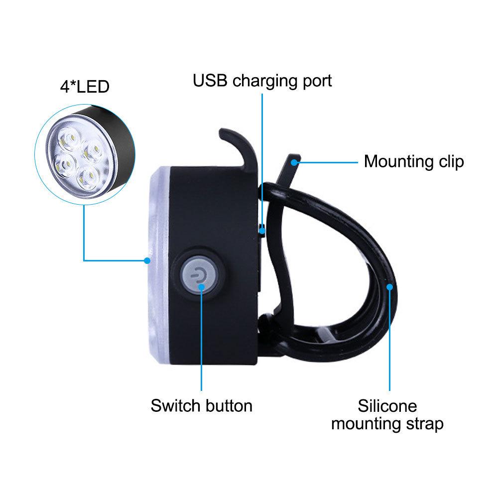 USB Rechargeable LED Mountain Bike Headlight Taillight Fog Light Set-Super Bright ABS IPx4 Waterproof 400LM 4 Modes Night Riding