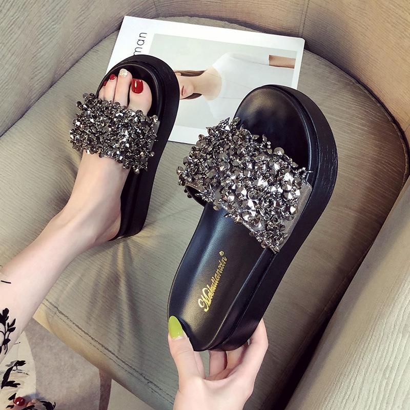 Women's Summer 2023 Beaded Platform Sandals: Versatile, Thick-Soled, Height-Boosting Beachwear