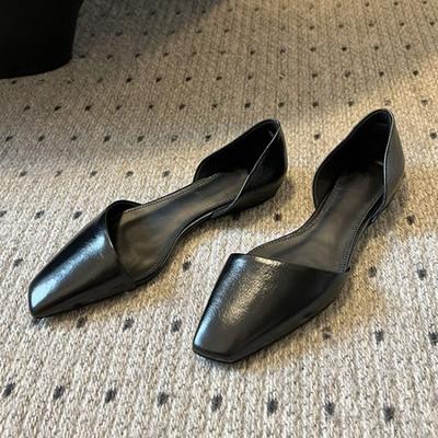 French Vintage D'orsay Flats Small Square Head Leather Slip-on Light Summer Fashion Shoes for Women Ladies Outdoor Casual Shoes