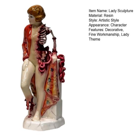 Figurina Dama Teschio Fatta a Mano Abito da Sera Gotico Statua Scheletro Femminile Scultura Decorazione Ornamento per Casa Ufficio Libreria Scrivania