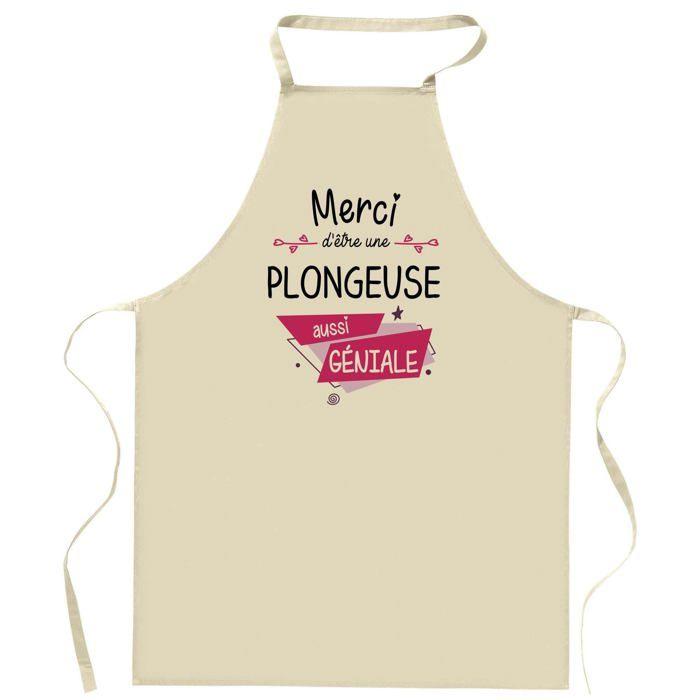 Tablier de cuisine - Planetee Plongeuse Merci Géniale - Impression bretonne - Coton résistant - Liens ajustables
