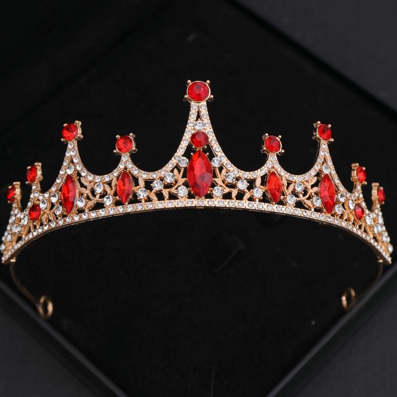 Red Crystal Tiaras and Crowns Headband for Women Party Rhinestone Diadem Bridal Wedding Hair Accessories Jewelry Crown Tiara