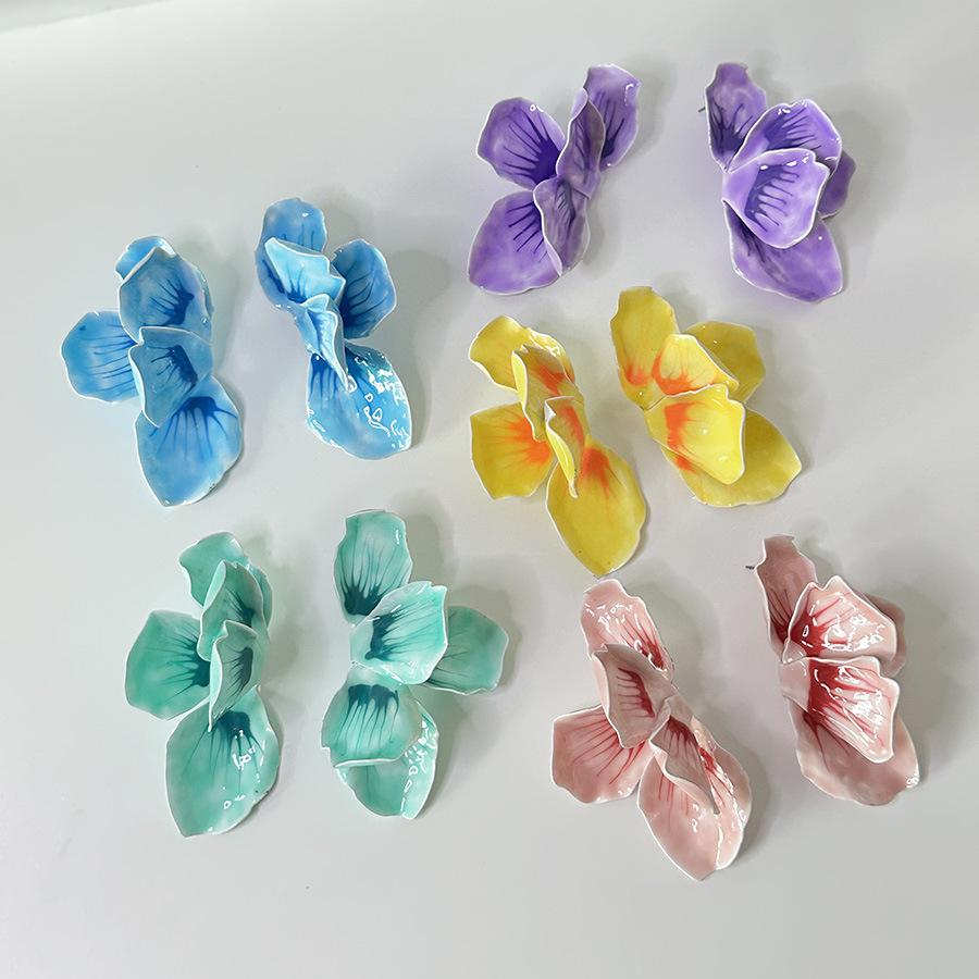 Colorful Drop Glaze Flower Enamel Earrings for Women European and American Personality Exaggerated Romantic Jewelry Accessories