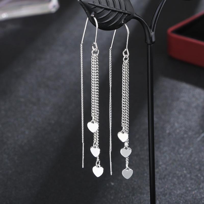 Brincos Longos Coreanos de Prata S925 Agulha Estrela & Lua Folha Trevo para Mulheres