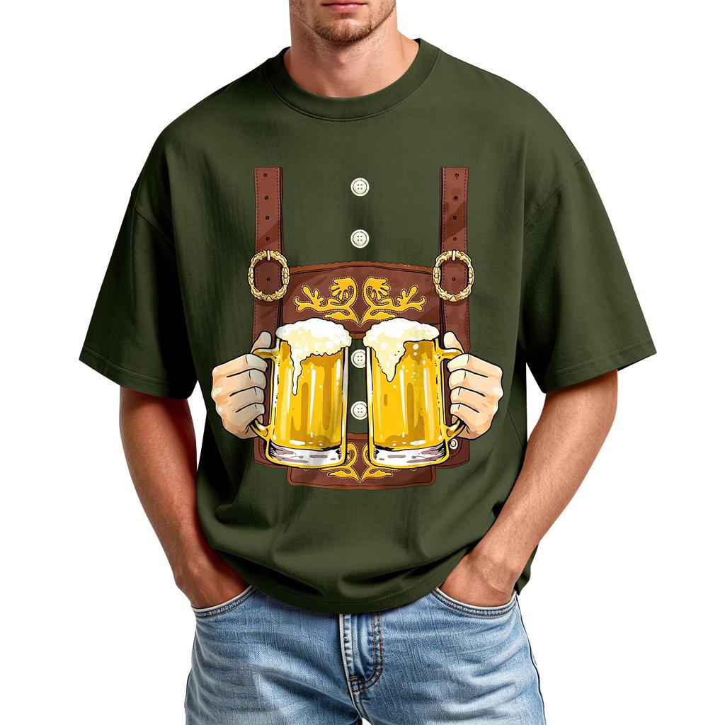 Herren Sommer Kurzarm T-Shirt Oktoberfest Bierfest Aufdruck Lässig Bequem Rundhalsausschnitt T-Shirt für Outdoor-Aktivitäten