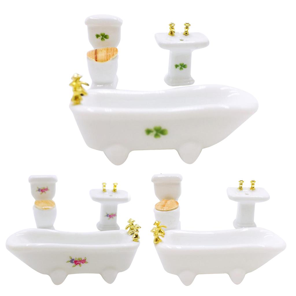 1/12 Dollhouse Miniature Porcelain Bathroom Set Ceramic