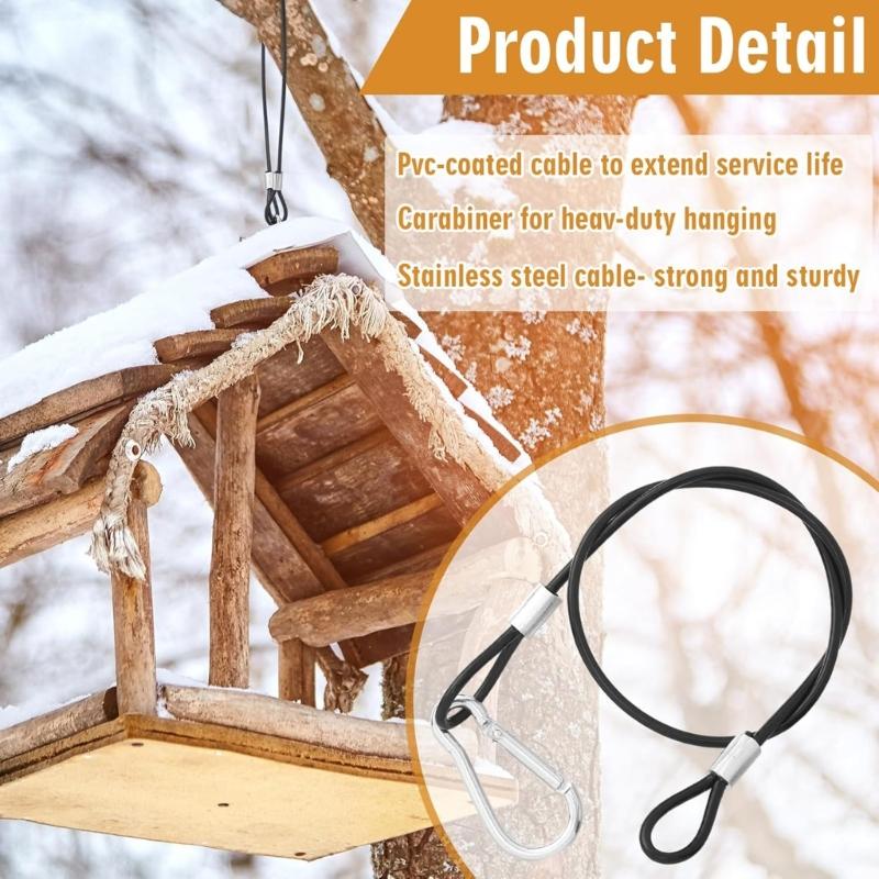 4pcs Resilient Coated Wire Lines Secure Hanging Chain Cable Rope for Bird Baths and Wind Sounds