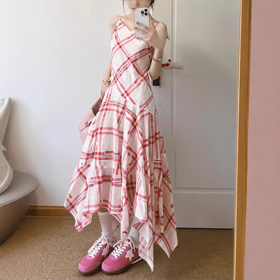 

2025 Summer Plaid Halter Slim Dress - Women s Fashion XL 60-67.5 kg