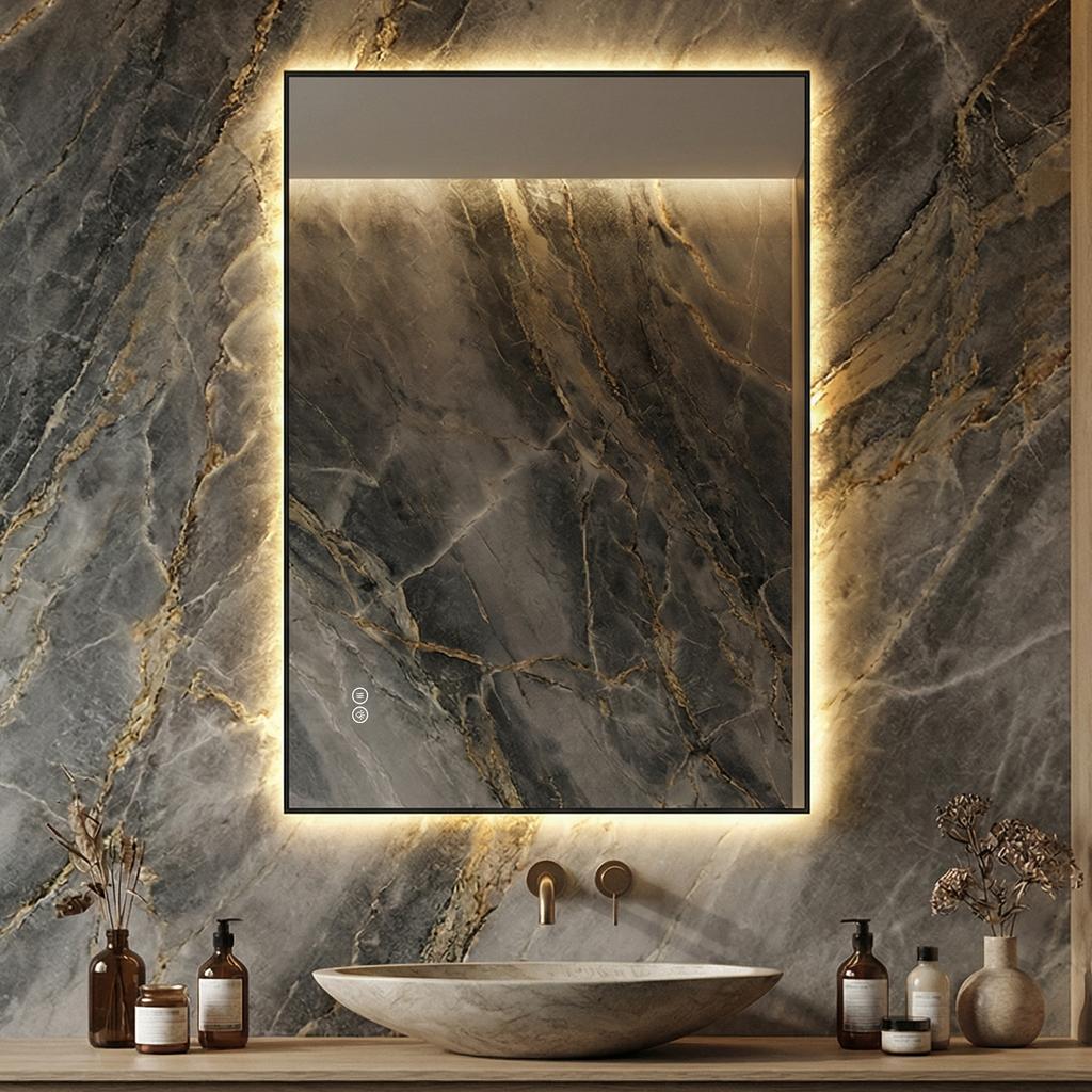 LED Bathroom Mirror 50x70 Cm with Aluminum Frame, Backlit, Anti-fog, 3 Light Colors, Continuously Dimmable, Memory Function, 5 Mm Copper-free Silver