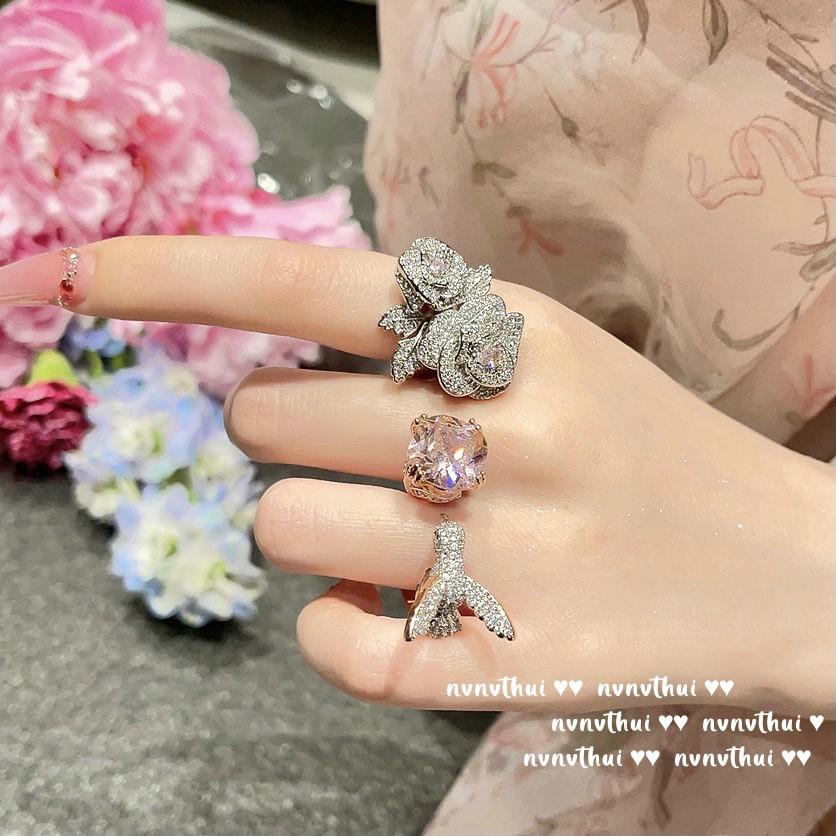 Anel Pássaro com Pedra Rosa de Princesa em Fuga, Papalacha, Anel de Zircônia Rosa Topa Rose em Pó de Ouro 18K