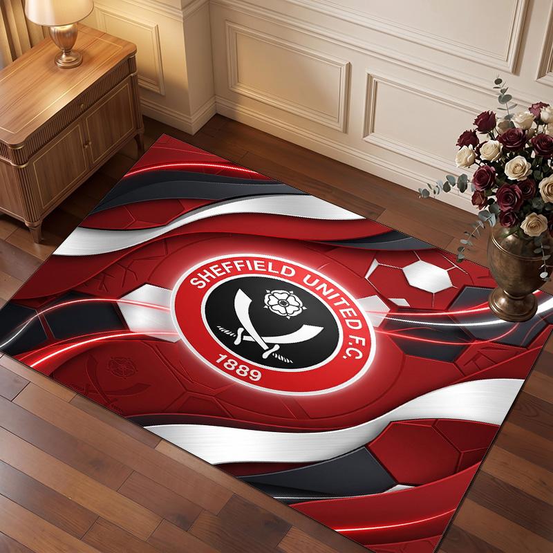 Sheffield United Football Print Crystal Velvet Rug, Comfortable Water Absorbent Non Slip Indoor Floor Carpet