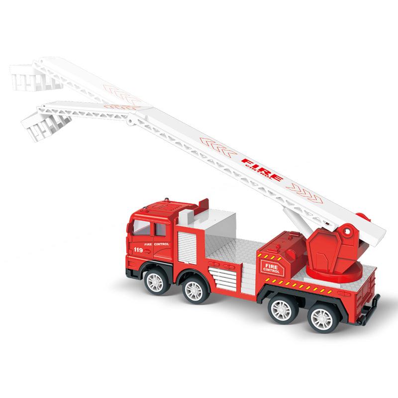 Diecast Fire Truck Model Simulation Pull Back Ladder Fire Fighting Toy Rescue Car Inertial Fire Toy Children Firefighter Truck