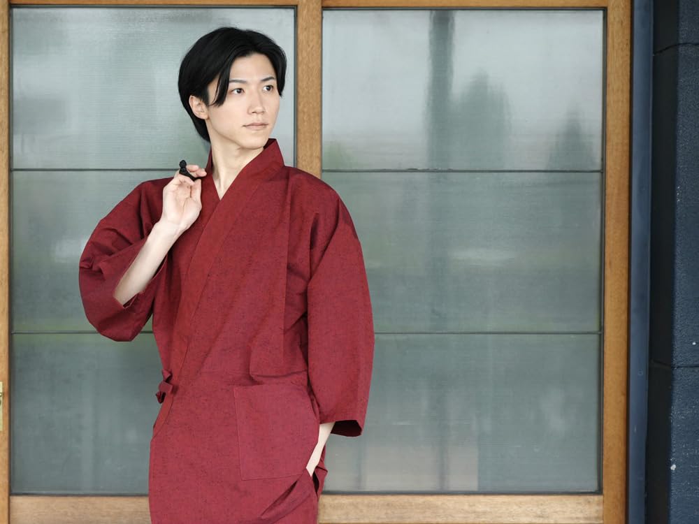 Tayutaf Men's Kurume Samue, Year-Round Cotton Loungewear, Kurume Woven, Pajamas for Sauna, Casual Wear, Brushed Pattern, Navy Blue, Size L