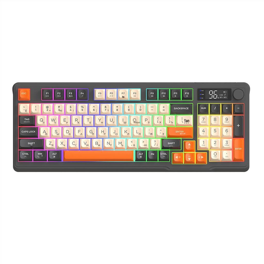 Free Wolf M96 Wireless Bluetooth Dual-Mode Russian Gaming Keyboard with PBT Keycaps and Display.