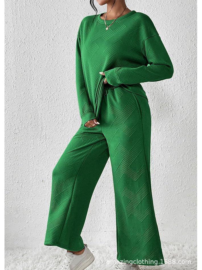 Autumn/Winter Solid Color Textured Casual Women's Loose Two-piece Suit Set