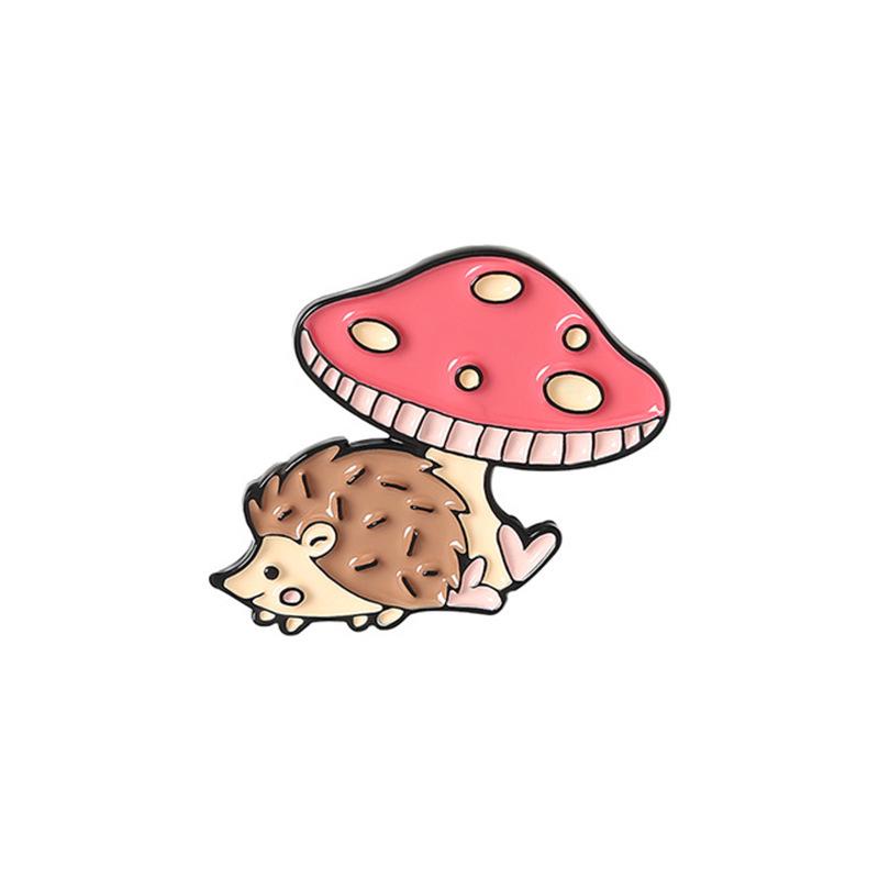 Colorful Mushroom Brooch with Cartoon Hedgehog, Frog Stool,  Cat Hat