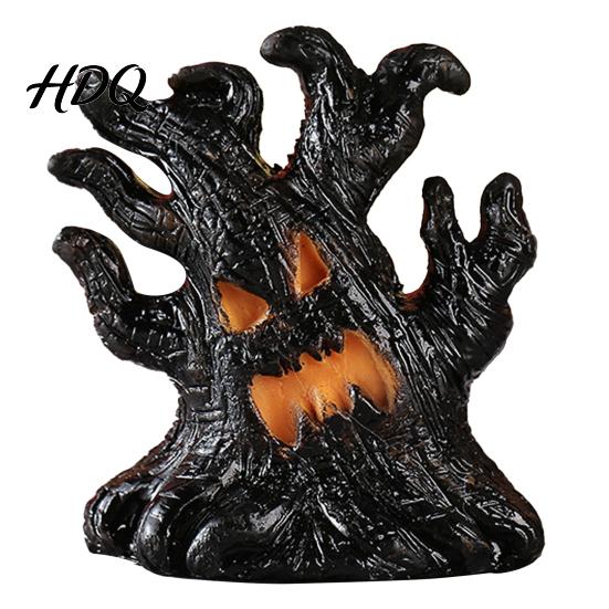 Three-dimensional Halloween Ornament Decoration, Ghost Face Tree Stump Lantern, LED Resin Spooky Decor Glowing Pumpkin Decor, Festival Atmosphere