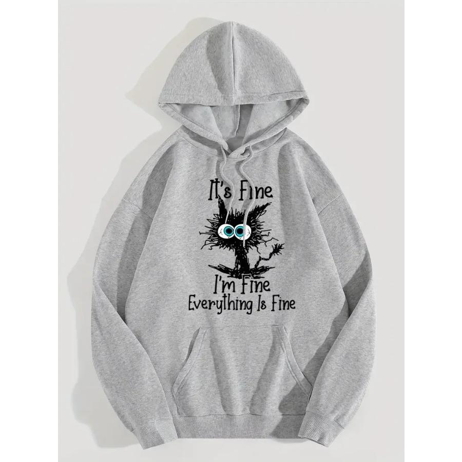 I'm Fine Everthing Is Fine Letter Printed Women Hoodies Fashion Fleece Hoody Creativity Pullover Street Loose Cotton Sweatshirts