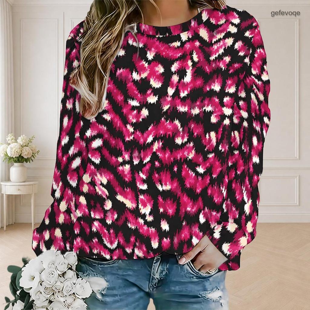Women Plus Size Tie Dye Printed Round Neck Long Sleeve Pullover Sweatshirt