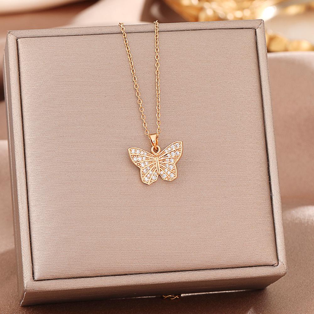 Women's Butterfly Titanium Necklace: Micro-Inlaid Diamonds, Exquisite Luxury, Non-Fading Design