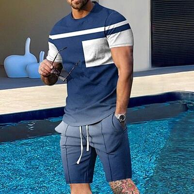 Hombre Chándal Conjunto de Pantalones Cortos y Camiseta Retazos Cuello Redondo Casual Diario Manga Corta Ropa Ropa de Calle Elegante Cómodo