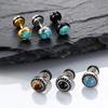 New Natural Stone Men's Small Round Stud Earrings,Simple Stainless Steel Metal Stud Earrings,Hip Hop Cool Jewelry Gift