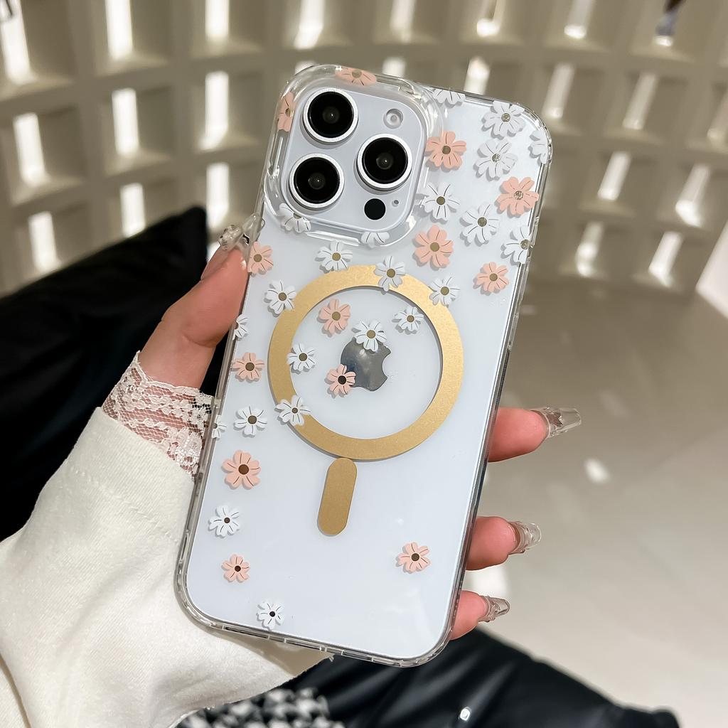 IMD Lamination Is Suitable for Apple 16ProMax Phone Cases, N52 Gaussian Magnetic High-transparency IPhone15 Fresh Flowers