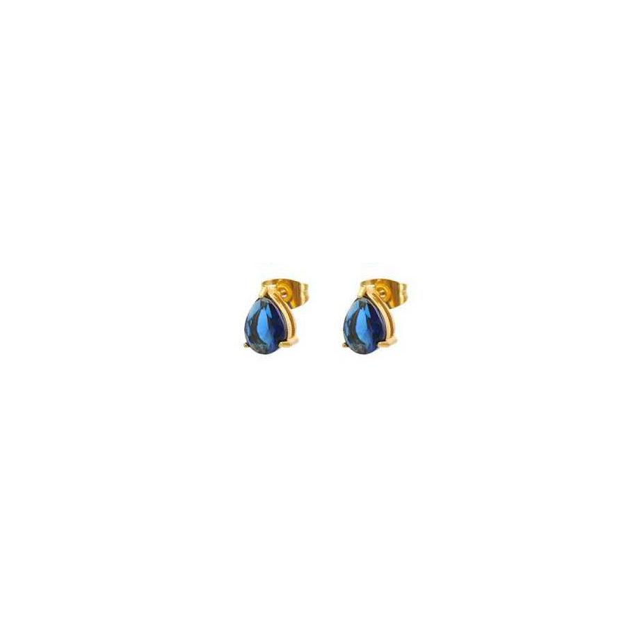 Titanium Steel Water Drop Claw Set Earrings with Oval Cubic Zirconia, Colorfast Stud Design