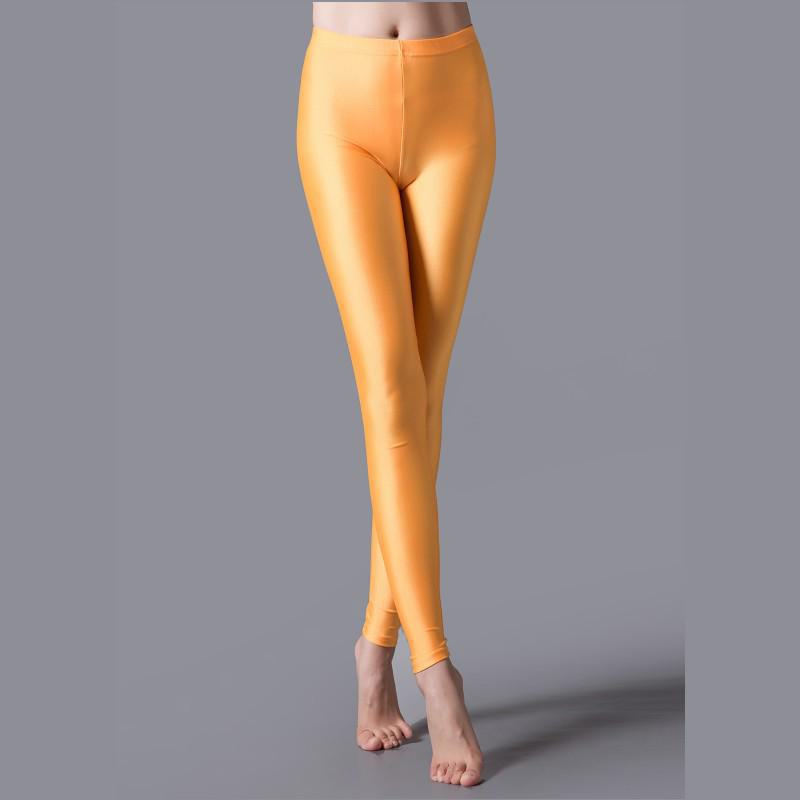 Glossy Fluorescent Leggings: Smooth, Solid Color Dance Performance Pants