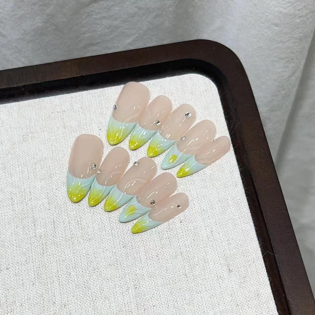 Wearing Nail Pure Handmade Atmosphere Hand-painted Dopamine French Fake Nail Patch Removable Nail Art Product