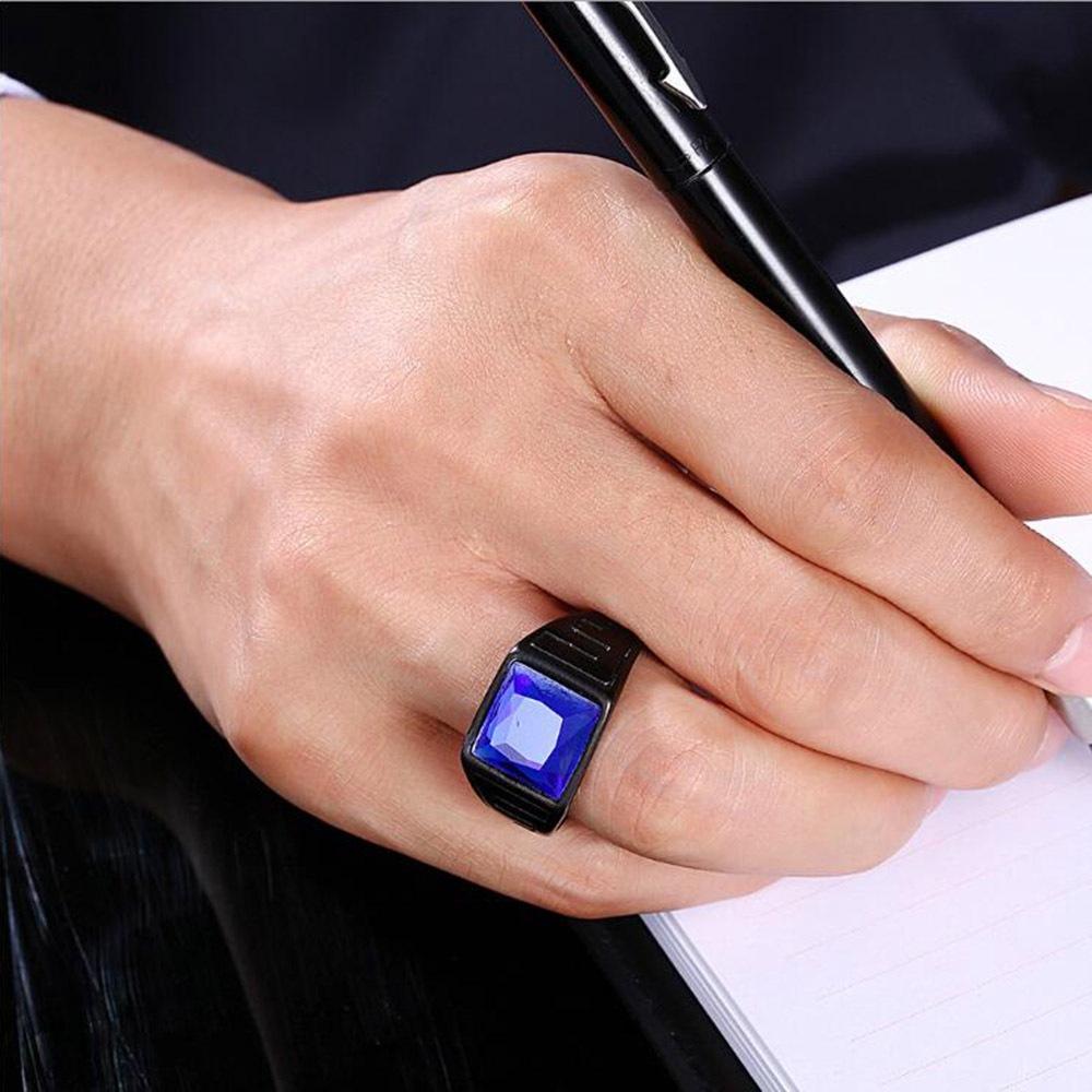 Square Sapphire Domineering Totem Men's Fashion Hand Accessories Street Hip-Hop Punk Ring