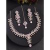 Charming Diamonds Studded Floral Choker Necklace with Danlge Earrings Maangtikka Jewellery Set for Women & Girlsf