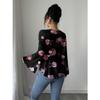 DAFIFY Women's Fashion Casual Spring Autumn Flower Pattern Print Long Sleeve V-Neck Blouses & Shirts