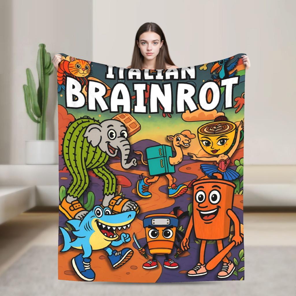 Bombardino Crocodilo Італійська Ковдра з Мозковим Гниттям Флісова Смішна Мемна М'яка Плед для Авіаперельотів Подорожей Постільна Білизна Ковдра