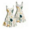 Women Plus Size Spaghetti Strap Off Shoulder Dress Modern Abstract Geometric Rainbow Leaf Print Swing Dress