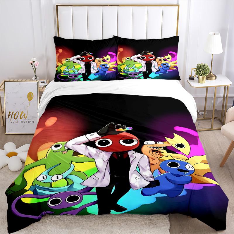 Colorful Cartoon Monsters Friends Print 3Pcs Bedding Set,Duvet Cover with 2 Bedro,Pillowcase Home Birthday Gift