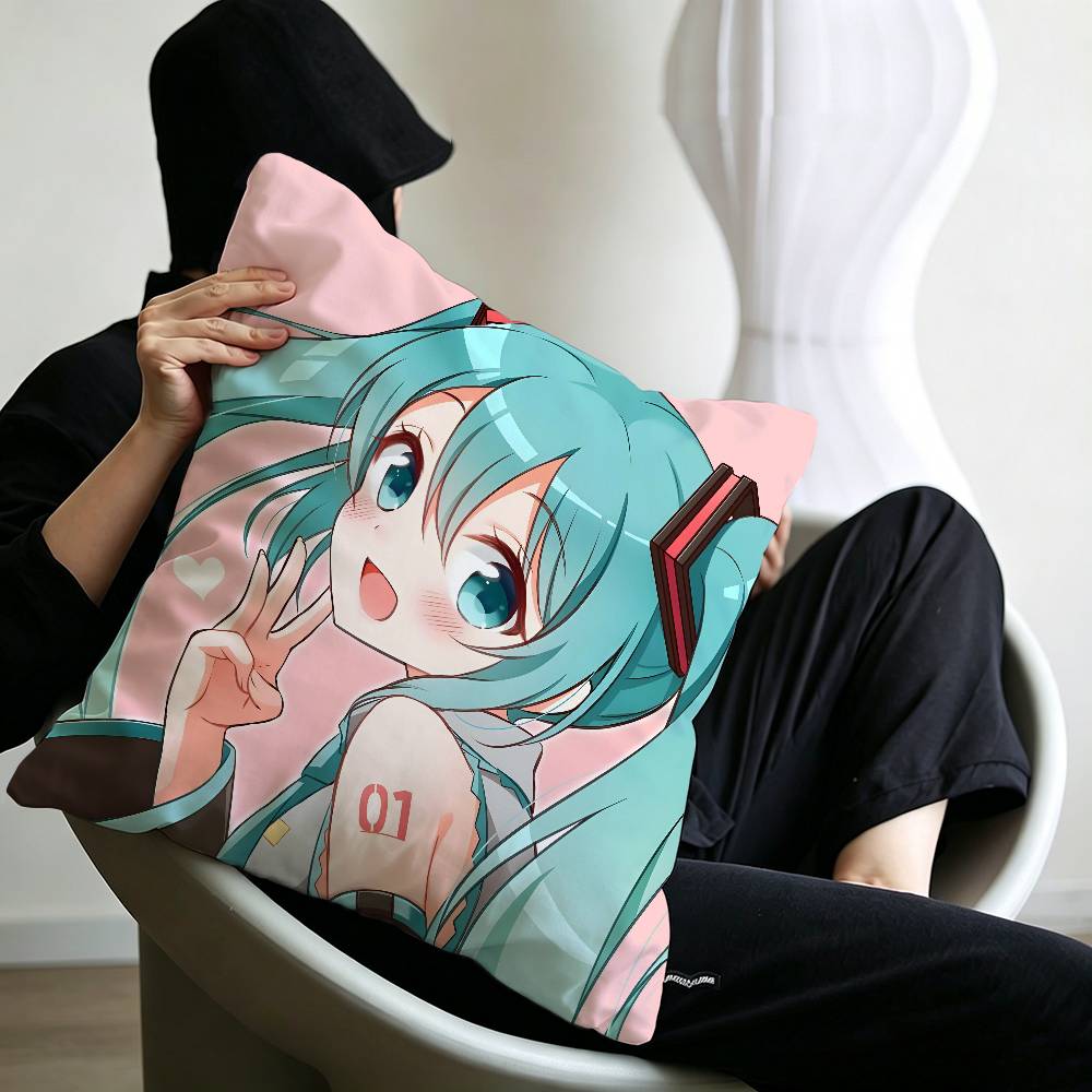 Classic Game Pillow Case Sofa Living Room Bedroom Headboard Backrest Cushion Square Cushion H-Hatsune Girl M-Miku Nap Time