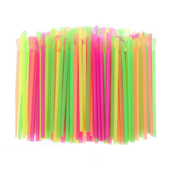 50/100Pcs Spoon Straw for Smoothie, 2 in 1 Disposable Straw with Spoon, Plastic Slush Straw for Milkshake Bubble Tea