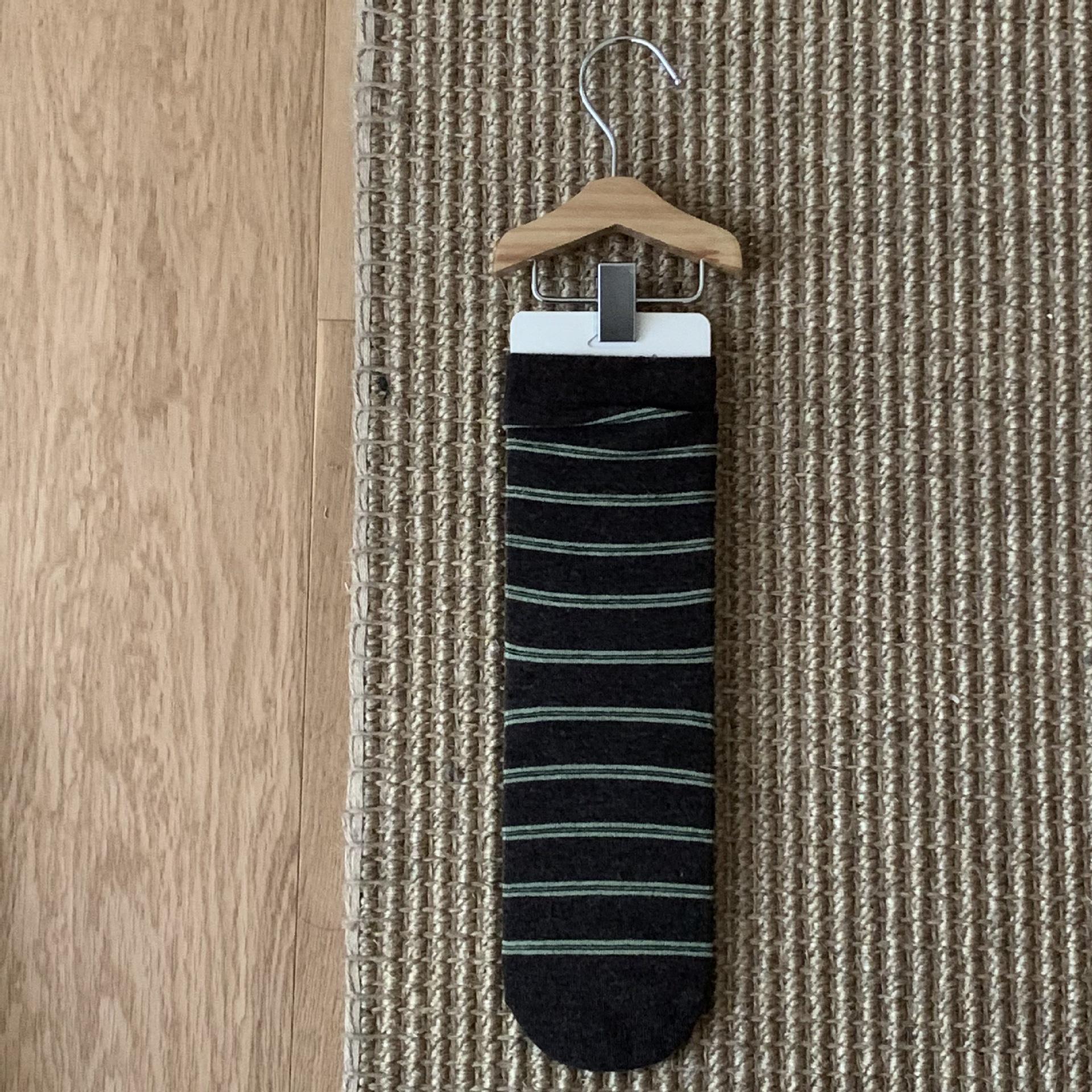 

Winter Mocha: Cozy Blue Floral Striped Wool Socks for Women - Mid-Calf & Loose Fit One Size